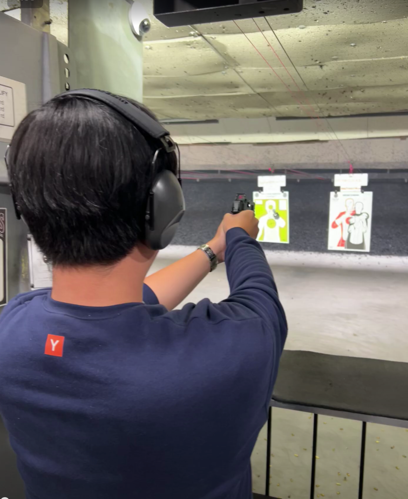 Indoor shooting range with paper targets