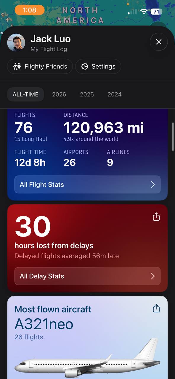 Flighty flight log — Jack Luo