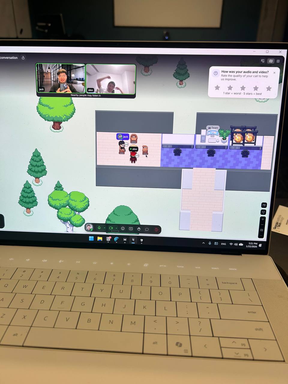 Jack at a Gather.town virtual office with Alex, January 22, 2026