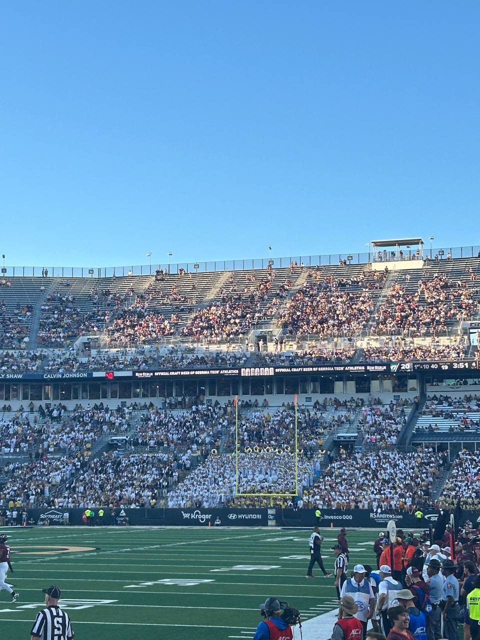 Georgia Tech football game at Bobby Dodd Stadium — Calvin Johnson name on the scoreboard, packed crowd