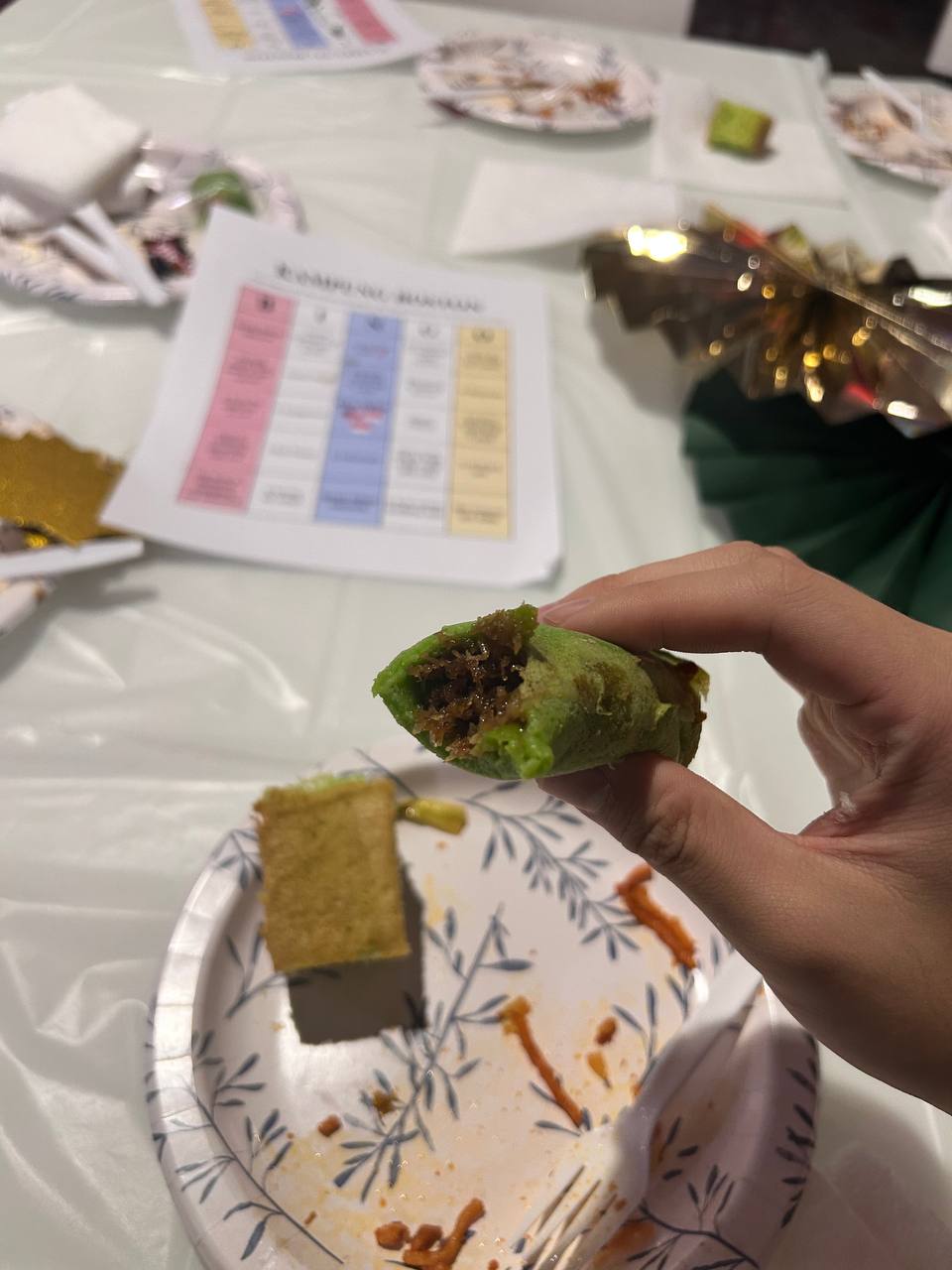 Japanese wagashi tasting — matcha mochi with red bean filling